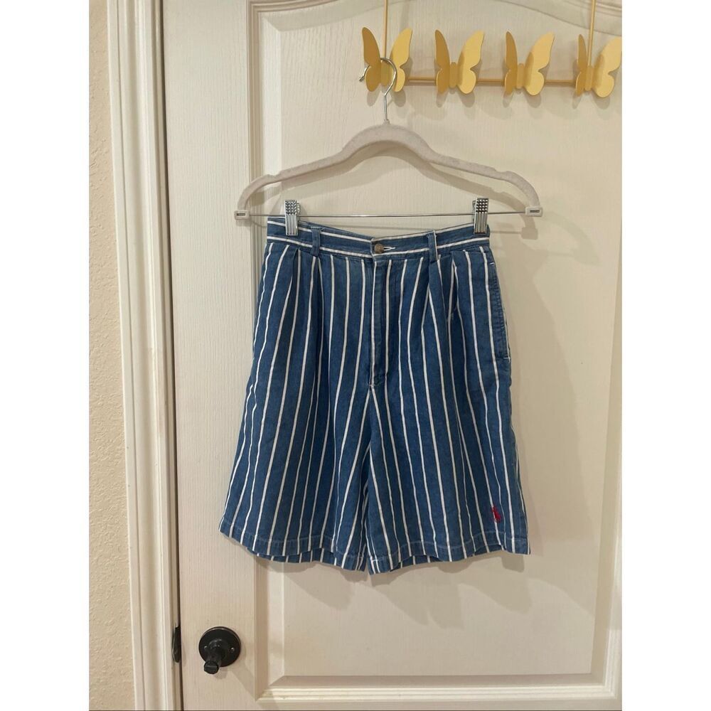 Polo Ralph Lauren Vintage blue and white vertical striped denim mom shorts size